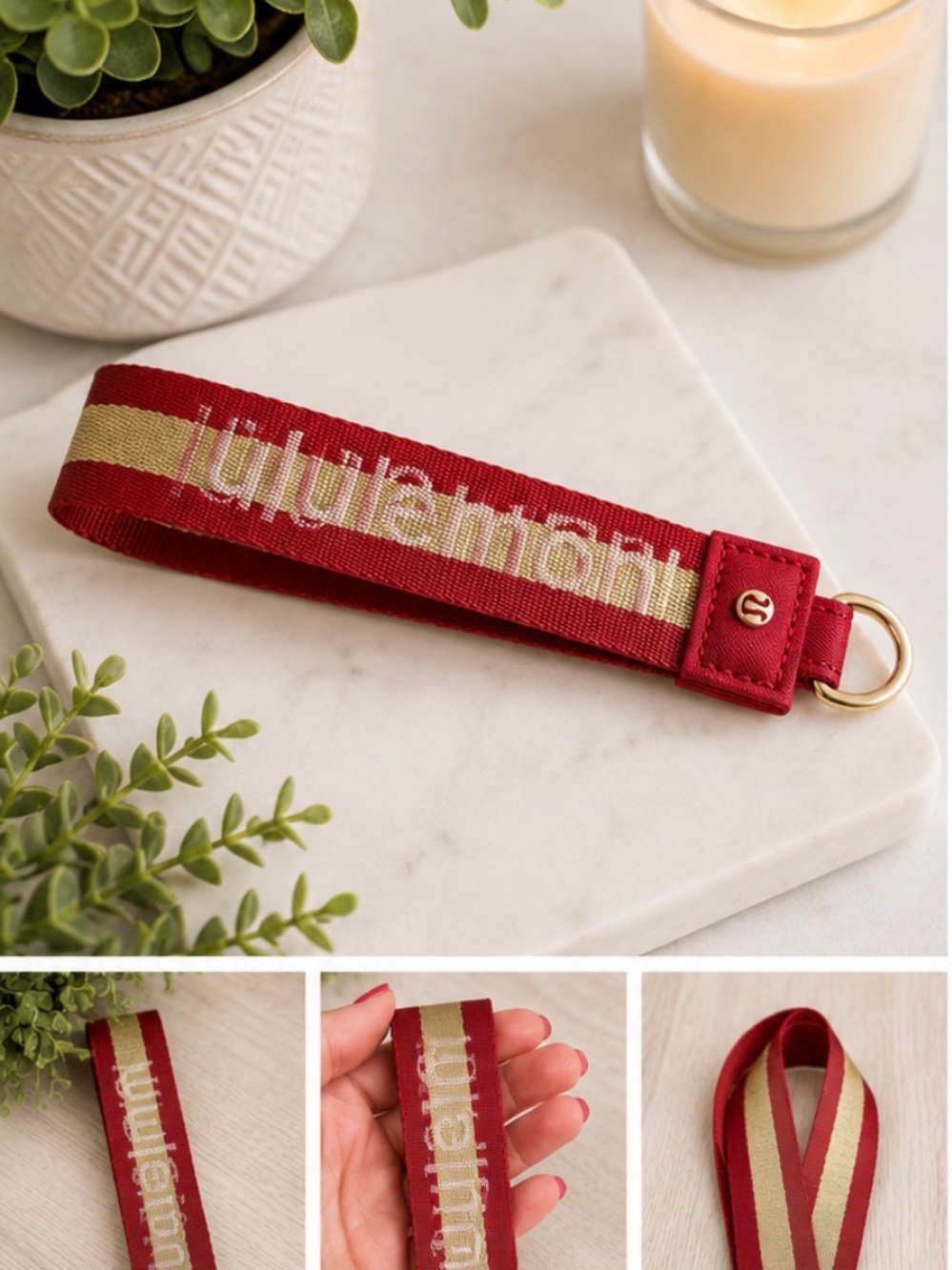 lululemon athletica Red and Gold Wrist Strap Keyring